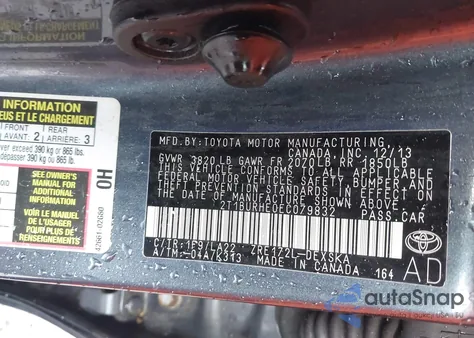 2014 Toyota Corolla L/Le/Le Pls/Prm/S/S Pls из США, поврежденный, VIN 2T1BURHE0EC079832